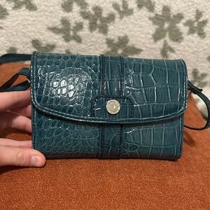Nine & Co. Teal Crocodile-Pattern Crossbody Bag